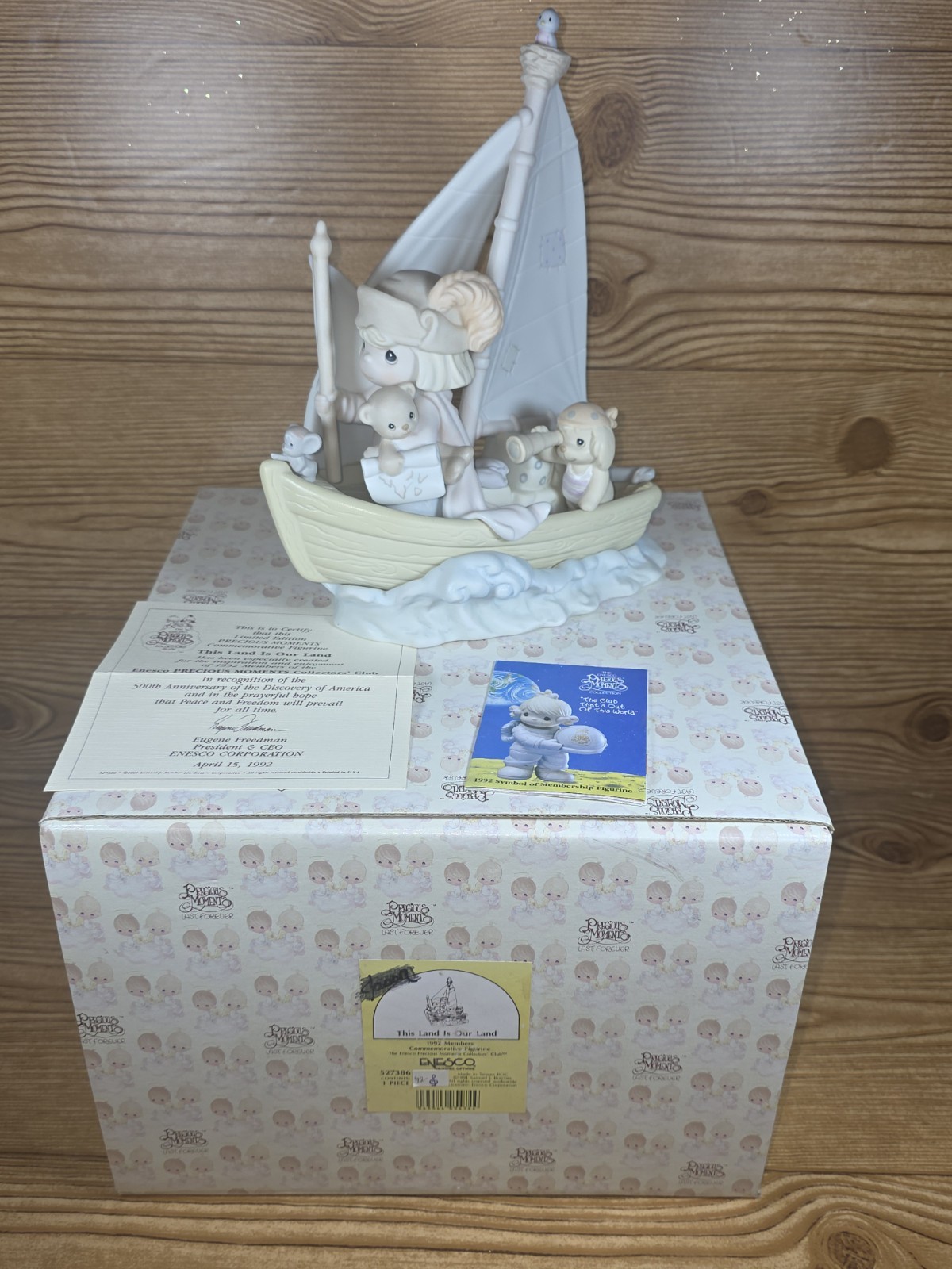Vntg Enesco 1992 Precious Moments Figurine This is Our Land NIB. Very Cute Large