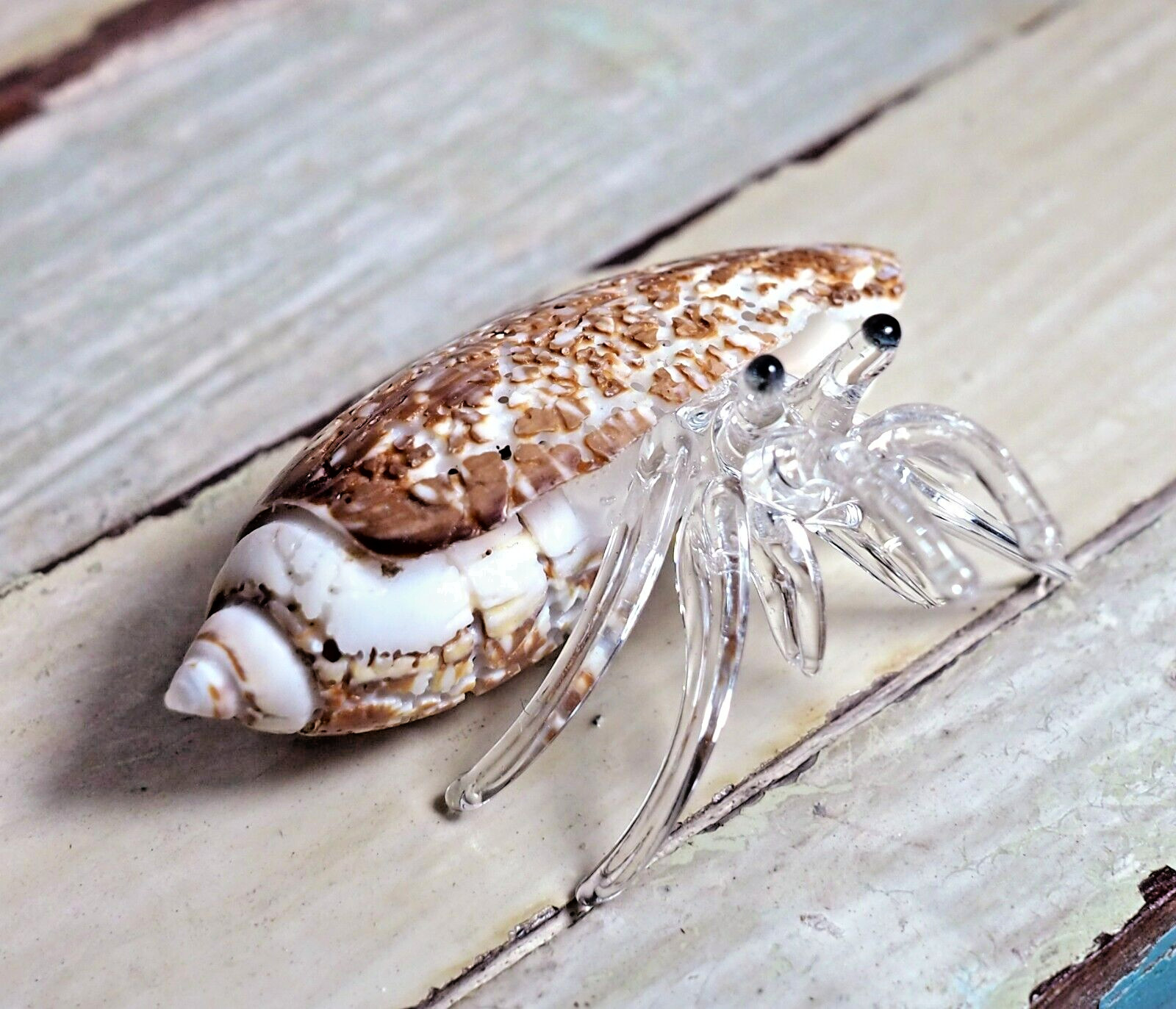 Seashell HERMIT CRAB handmade blown glass figurine Home Decor Gift – Cute