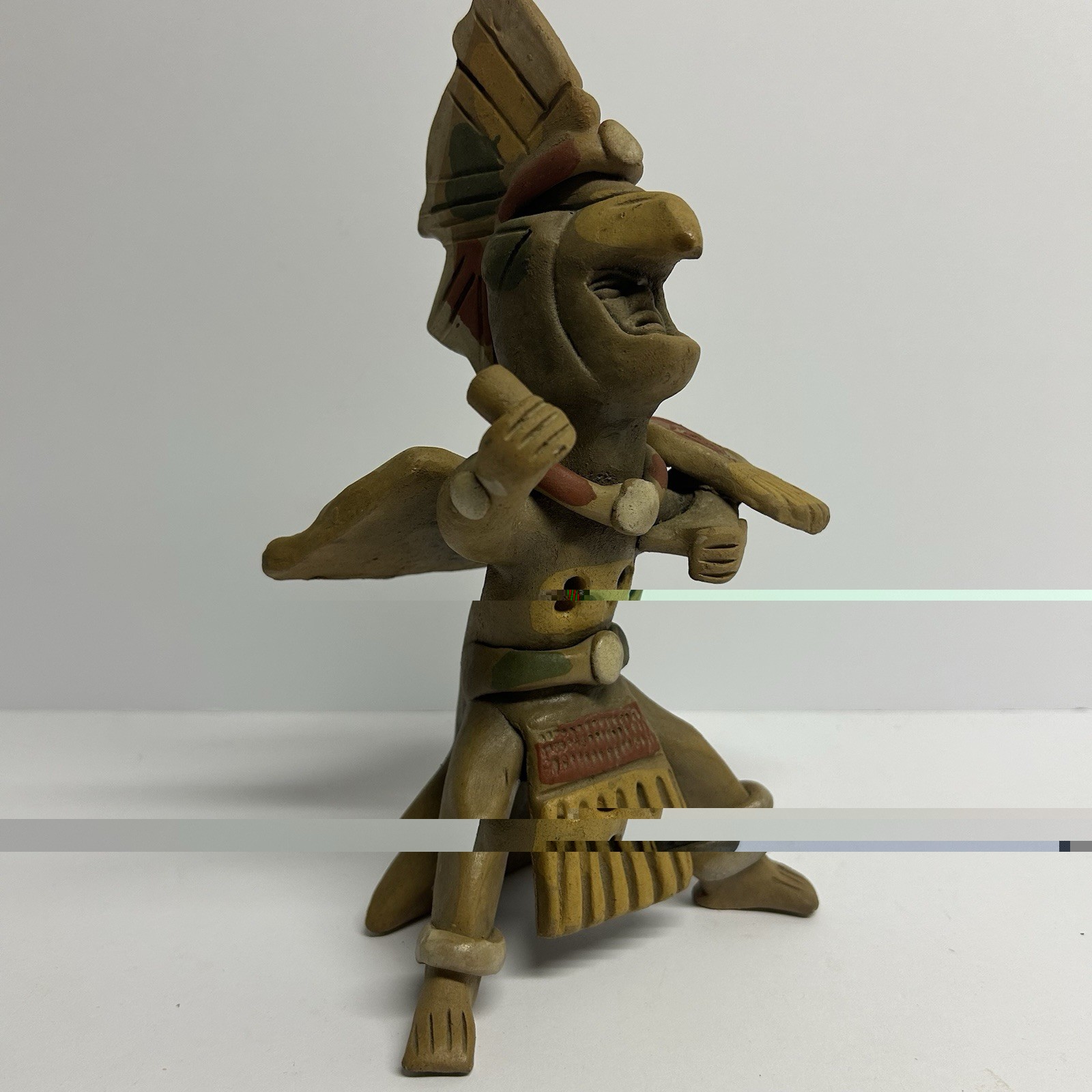 Hand Painted Clay Warrior Figurine Sculpture, Brown/Beige/Red/Green Matte