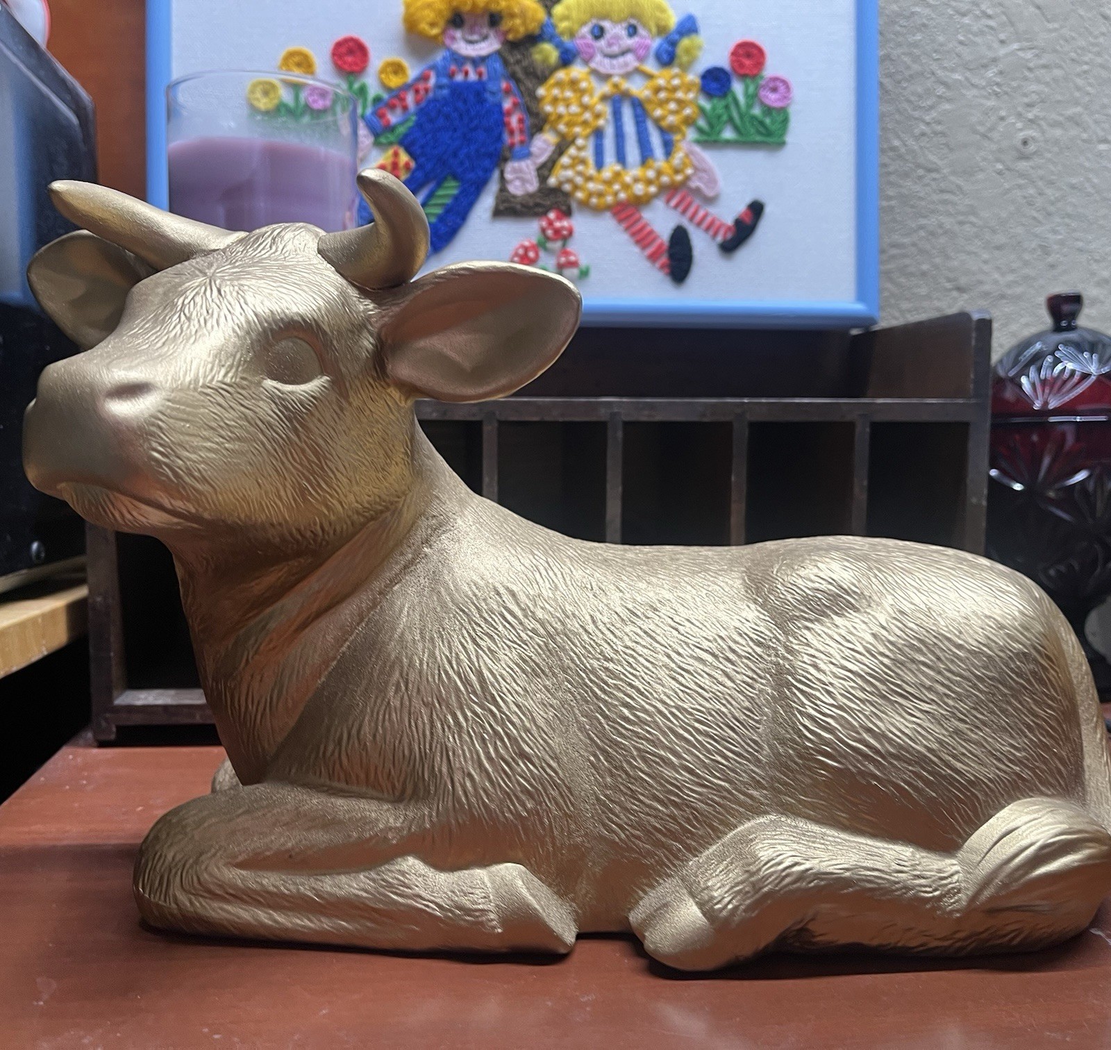 Gold Matte Resin Cow Figurine Animal Decor – Adults – Collectible