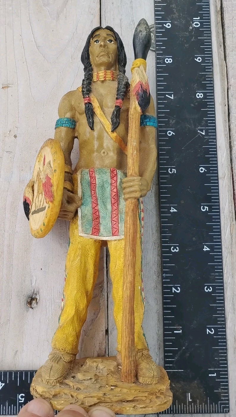 Youngs Hand Painted Native American Warrior Figurine Resin Multicolor 10 in