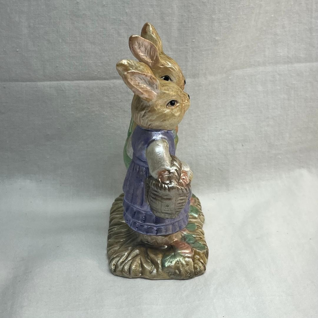 VTG K’s Collection Metallic Painted Clothed Rabbits Flora Ceramic2″Wx3 1/2″Lx4″H
