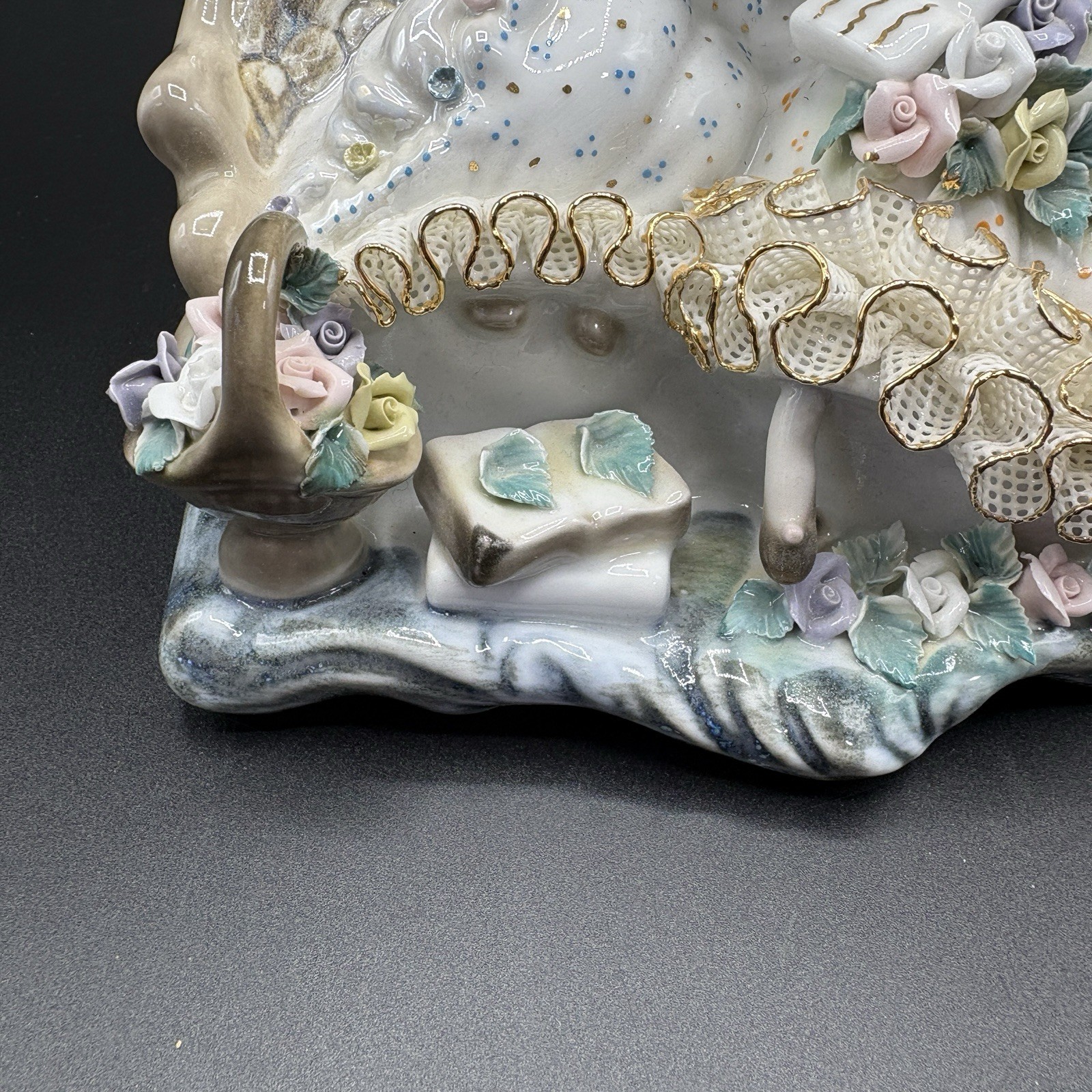 Vintage Alba Iulia Romanian Porcelain Lace Figurine Mother Child Reading (C)