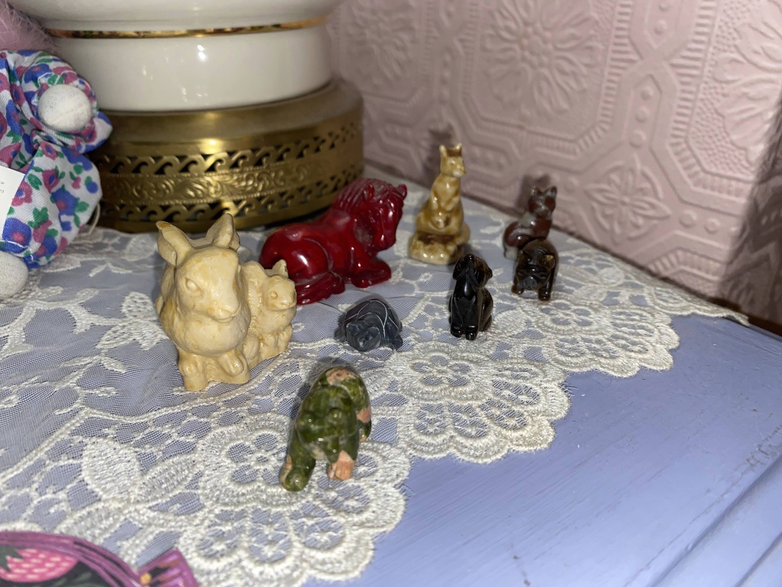 Stone Animal Figurines Lot of 8 horse, rabbit, bear, pig, kangaroo, turtle, cat