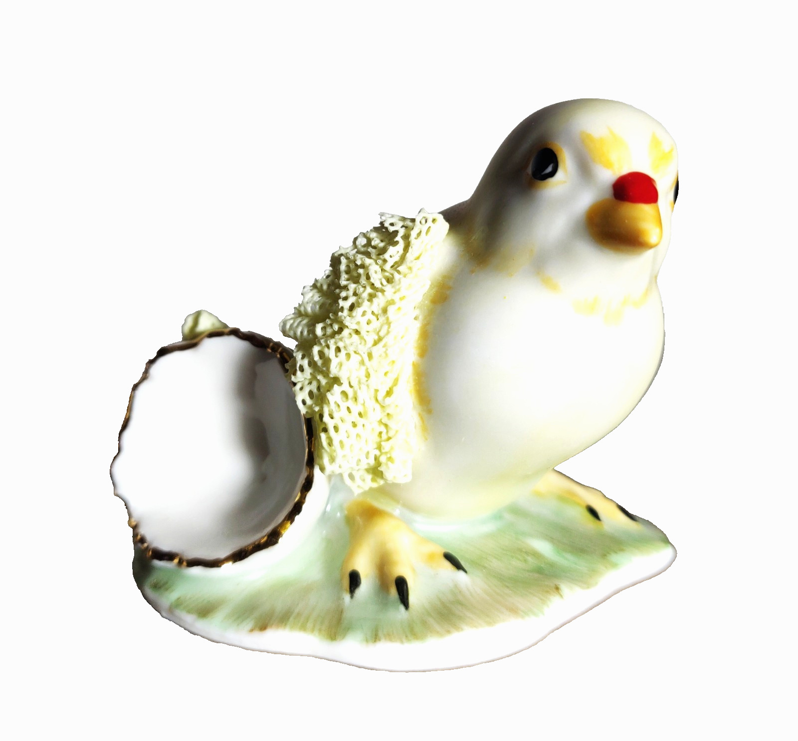 Irish Dresden Vtg Muller-Volkstedt Hand Crafted Lace Porcelain Chick & Eggshell
