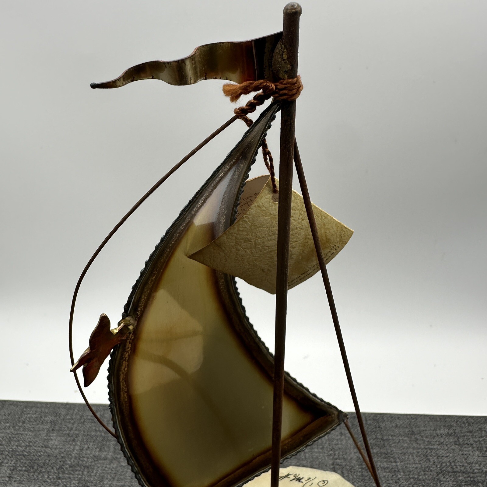 Vtg John DeMott Signed Metal Sailboat Sculpture Stone Base 10″ MCM 1975 Tag