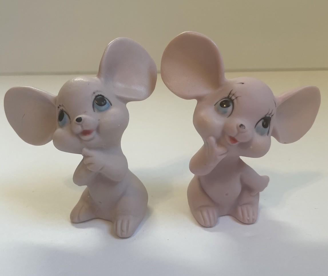 Vintage Mid Century Modern Ceramic Made In Japan Pink Mice Figurine Decor
