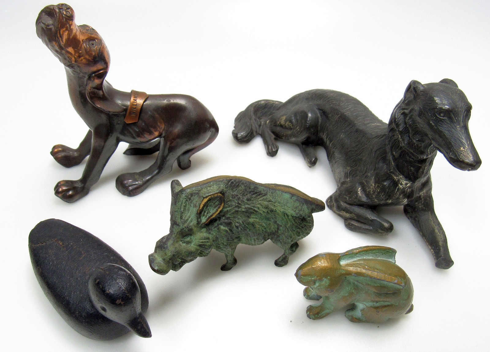 Vintage Lot Metal Animals Wild Boar Howling Hound Wolfhound Rabbit Iron Duck