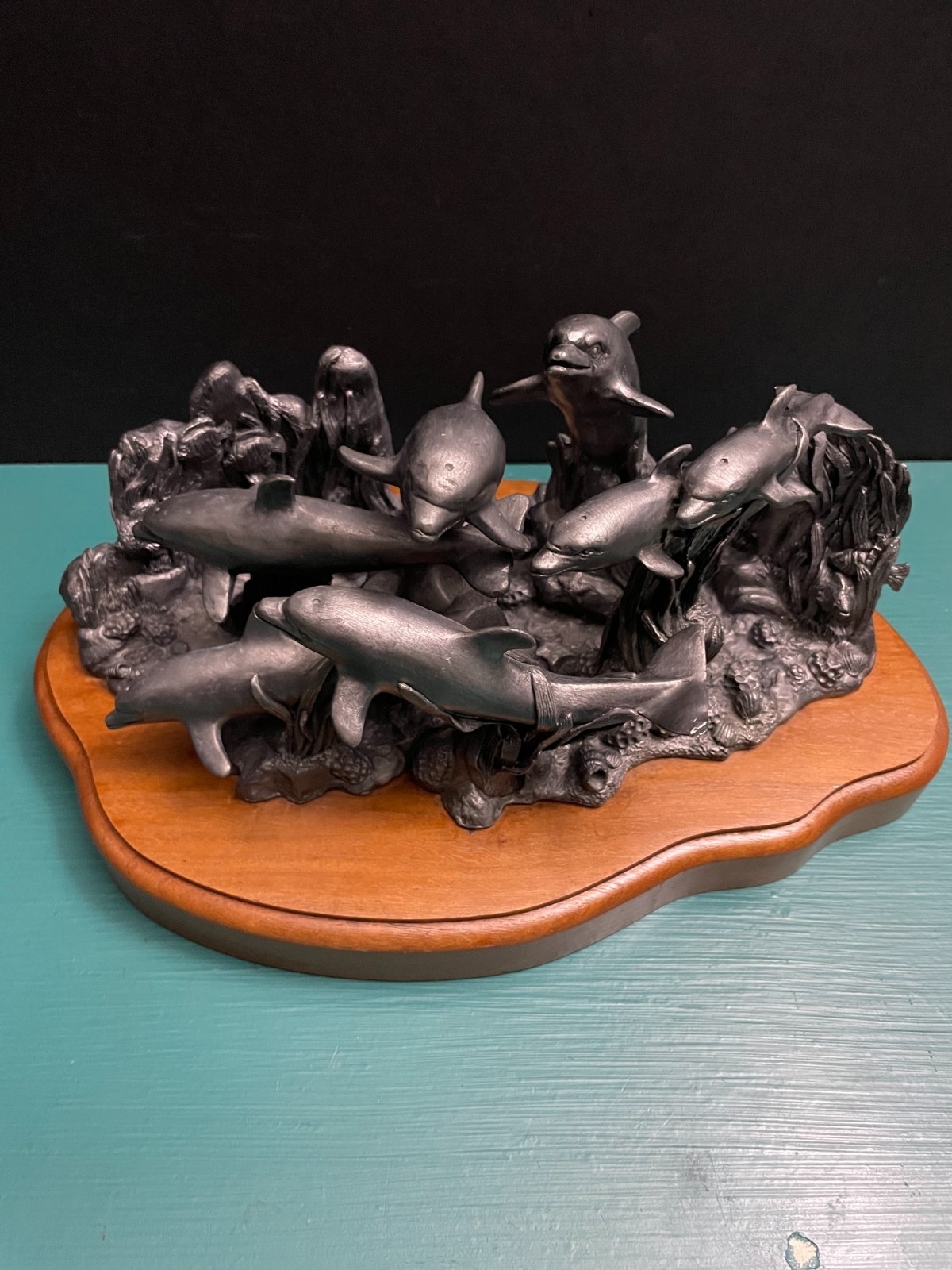 Michael Ricker Pewter Dolphin Pod Nautical Sea Life Corral Reef Ocean Art Statue