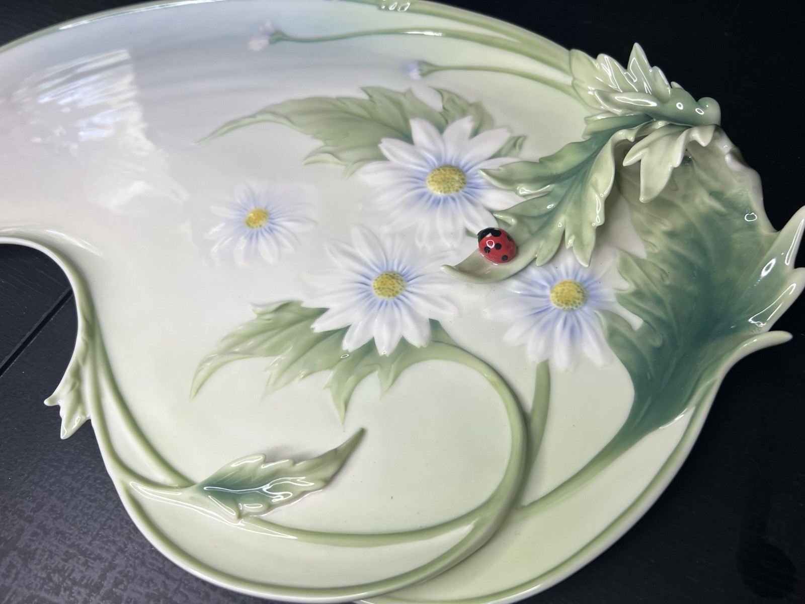 Franz Porcelain: Ladybug Design Sculptured Porcelain Platter. FZ00402