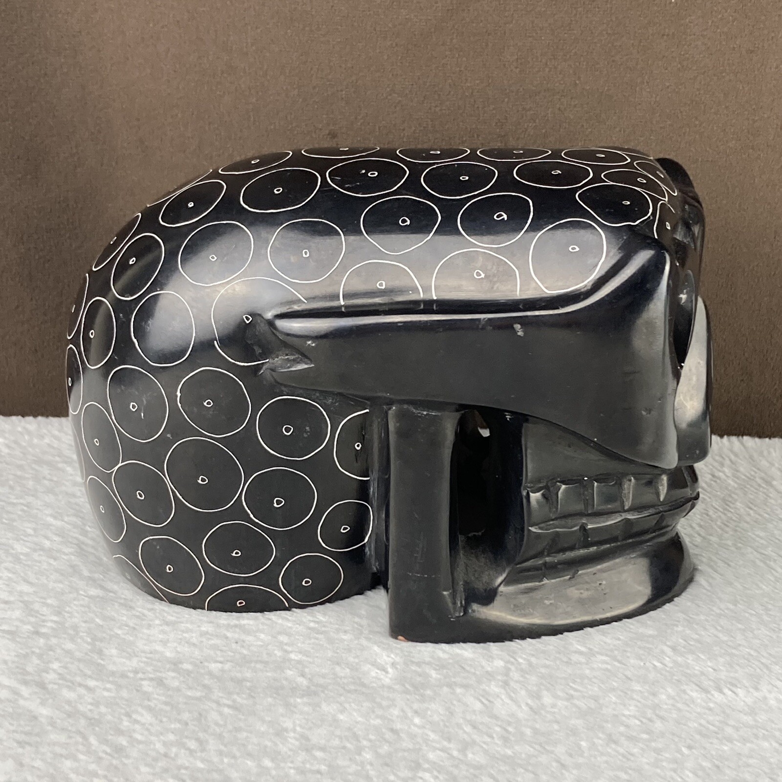 RARE! Vtg Folk Art Studio Ceramic Pottery Black Skull Heavy Display Sculpture
