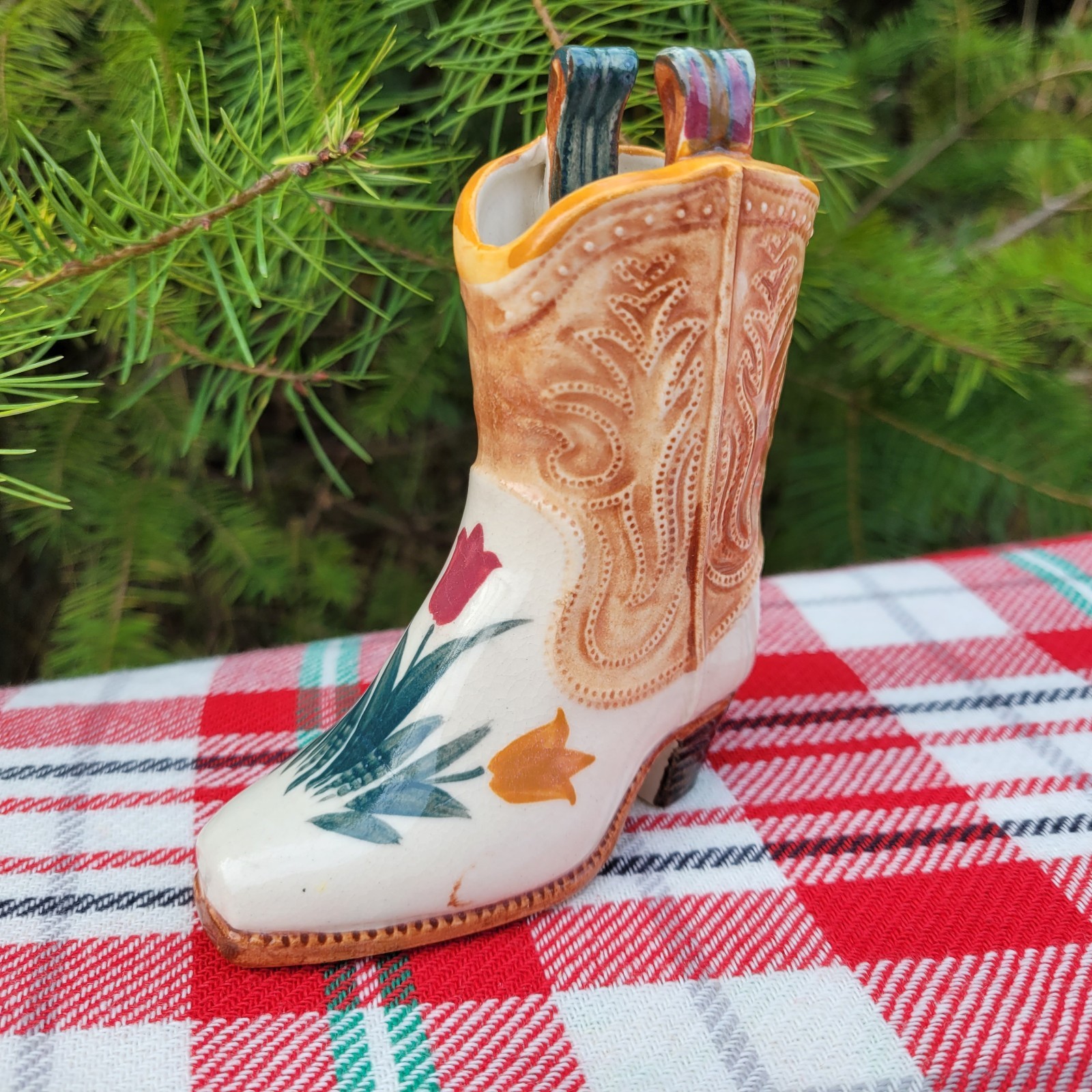 Cowboy Boot Toothpick Holder Mini Vase Vtg 1940s Occupied Japan Western Decor