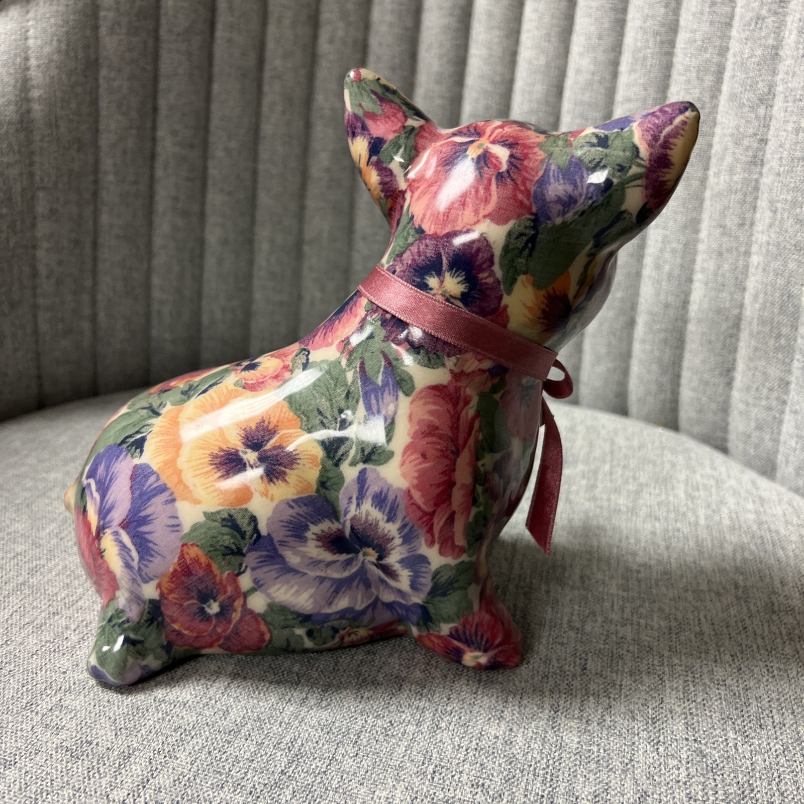 Joan Baker Designs Pink Pig Floral Porcelain Patchworks 7.5”x7.5”x4.75” SO CUTE!
