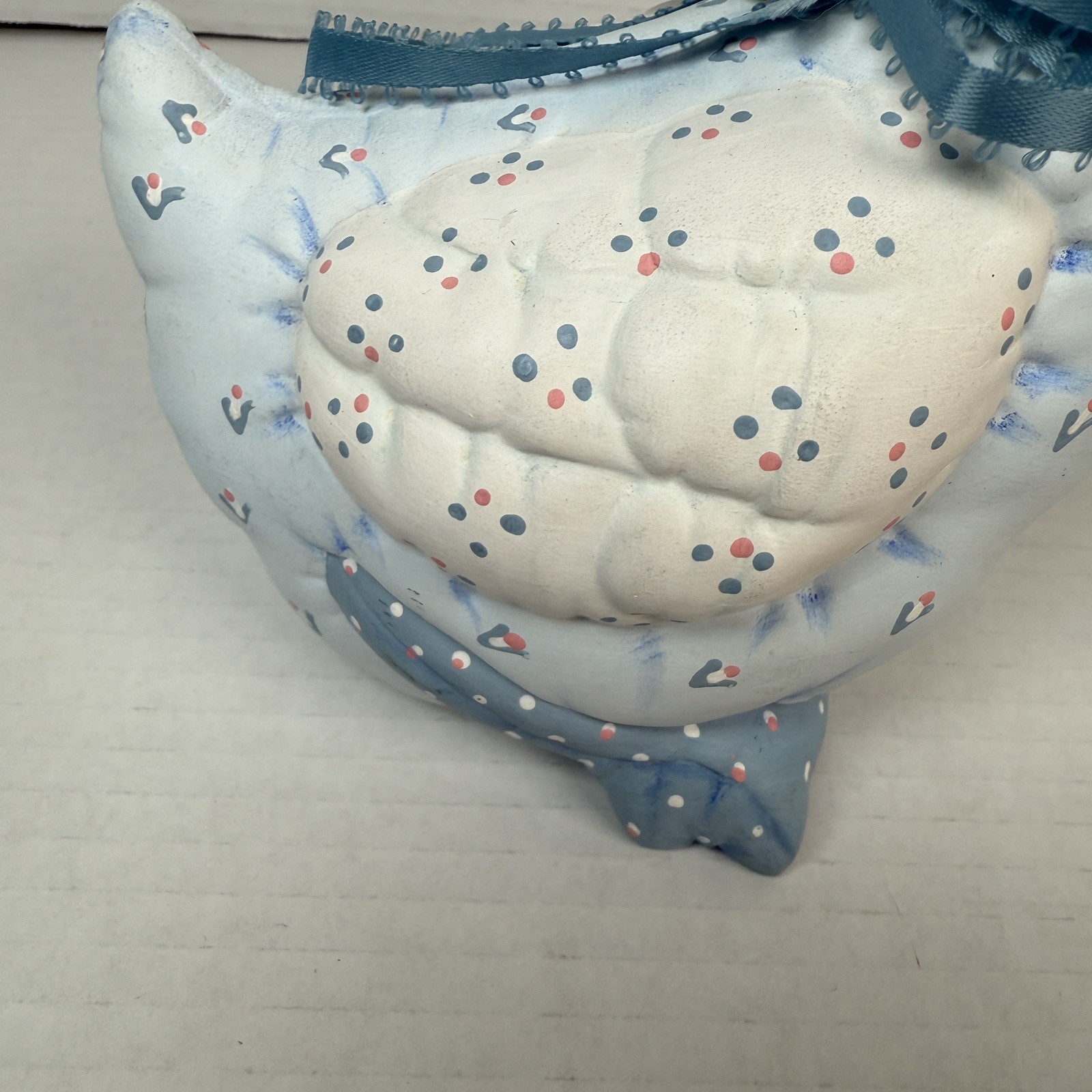 VTG Hand-Painted Chalkware Goose Folk Art Farmhouse Decor Figurine Blue White