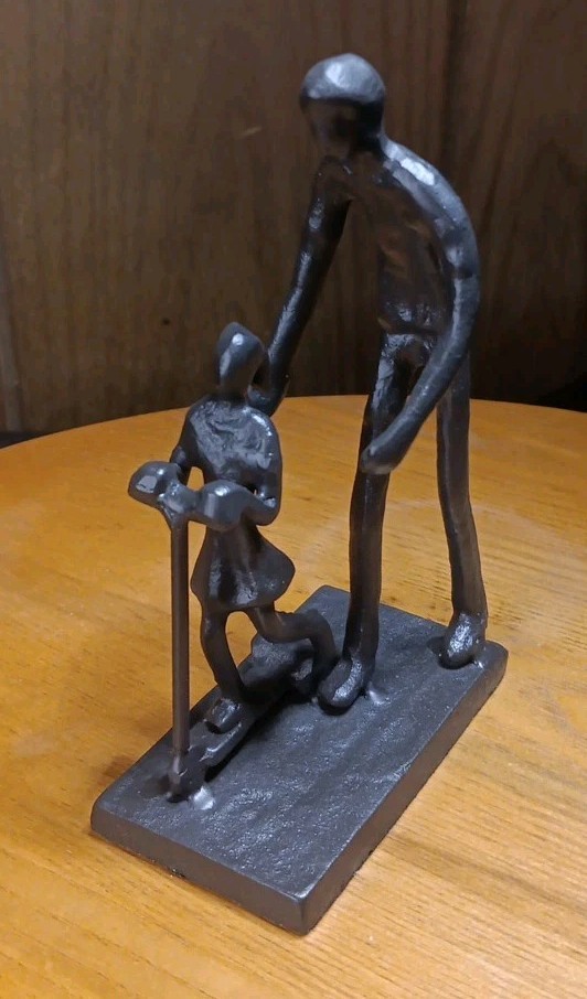 Hand Crafted Metal Sculpture Father Daughter Scooter Contemporary Art 5 1/2″