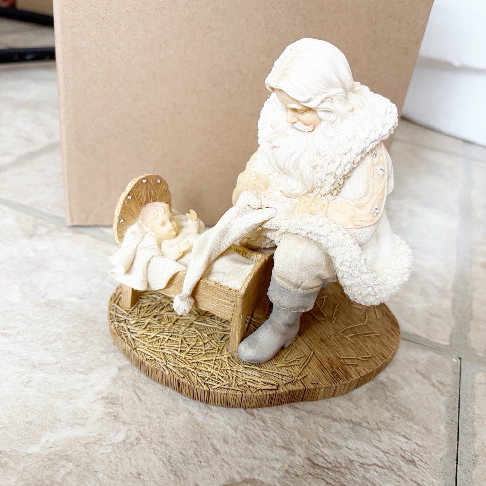 NEW Foundations Santa Kneeling by Baby Jesus Figurine, 5.12 Inch, Multicolor