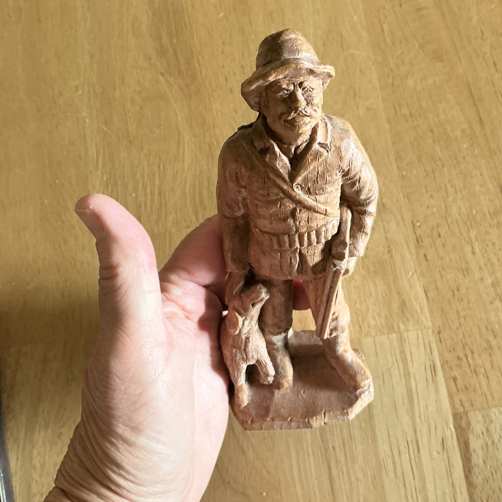 Small Black Forest or Alpine Hand Carved Huntsman Hunter Sculpture Austria 7 12”