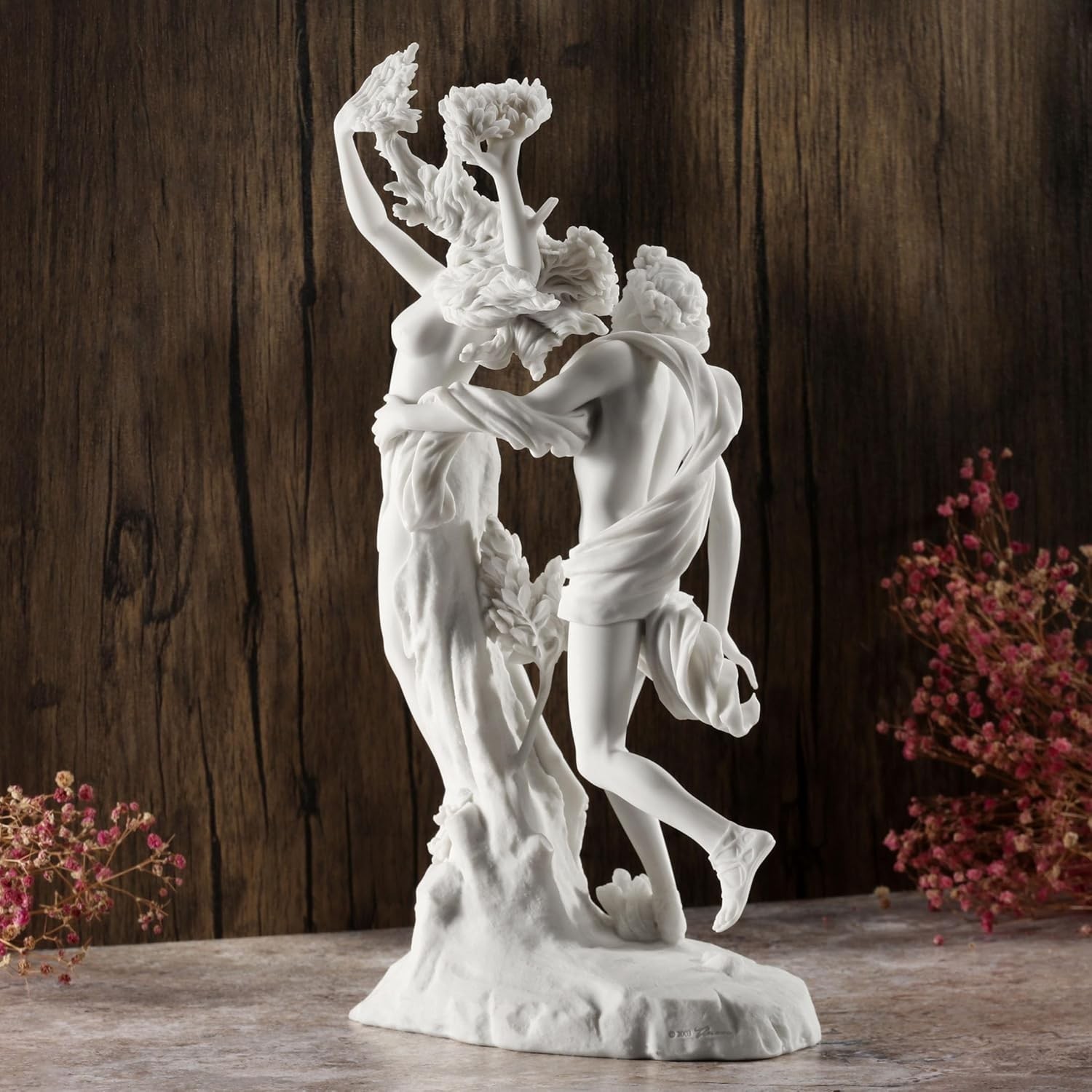 14 Inch Apollo and Daphne Greek Sculpture Resin Marble White Finish