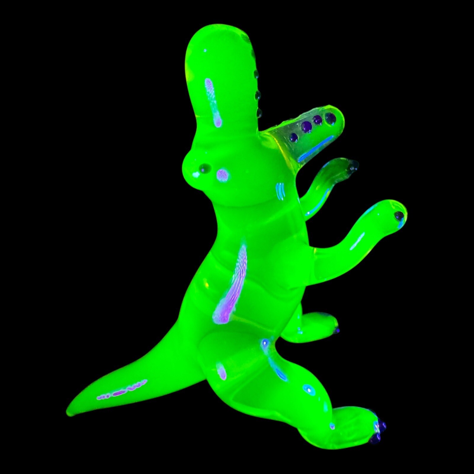 Uranium Glass T Rex Dinosaur Hand Made Custom Piece Lamp Work Glows Vaseline