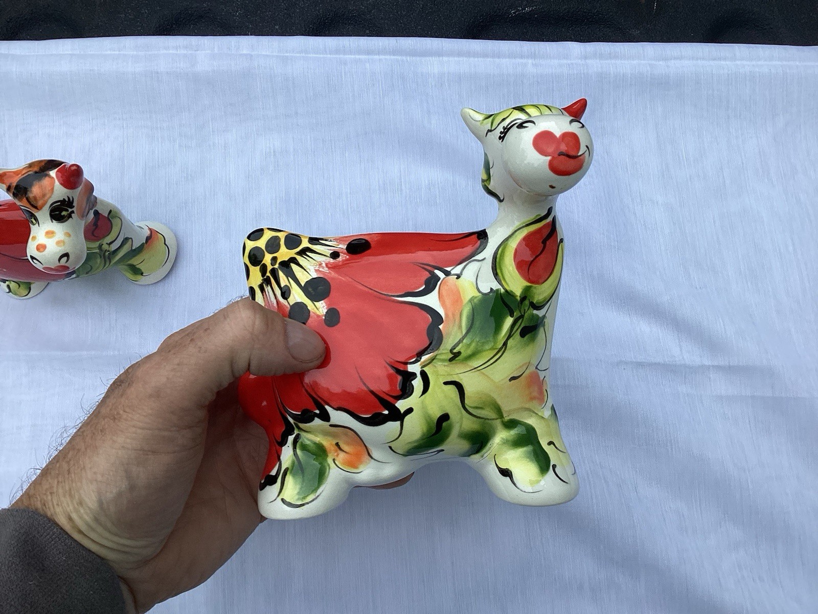 Turov Multicolor Abstract Ceramic Cow Figurine Animal Sculpture Signed 2 Cows