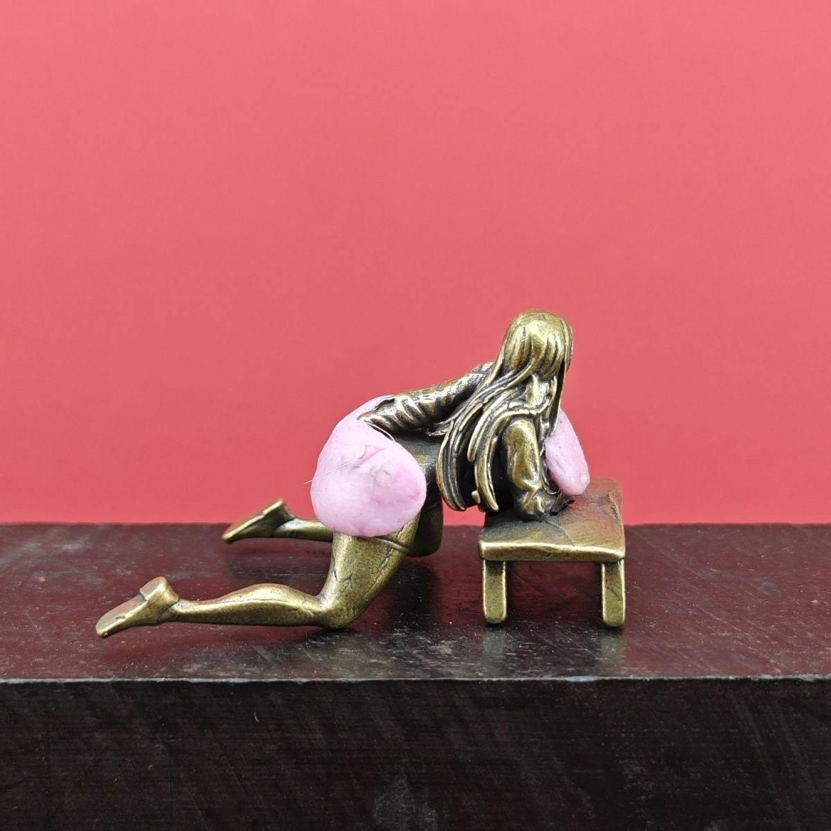 54mm Solid Brass Sexy Kneeling Table Lady Big Ass Beauty Miniature Doll Model