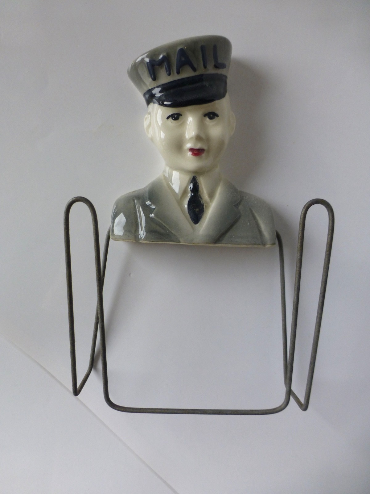 Vintage Porcelain Wall Hanging Mailman Figure Letter Holder Mailbox