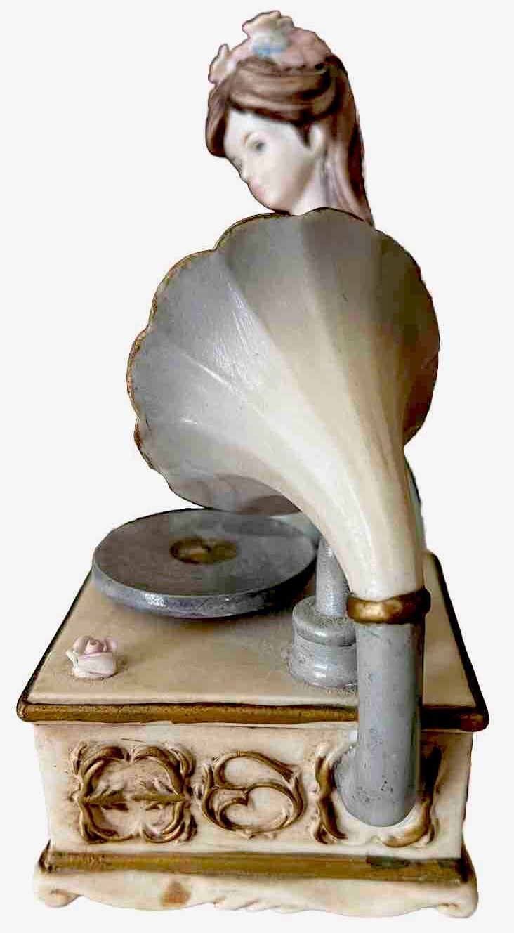 Lenwile Ardalt Lamp Music Box Girl Phonograph Figurine Light Porcelain Vtg READ
