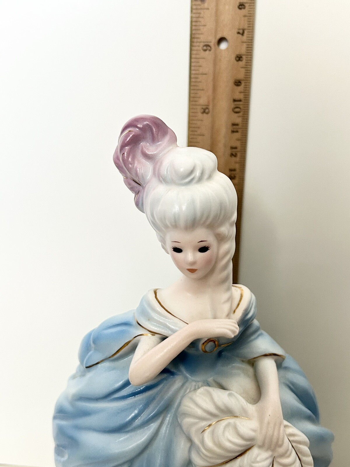 Josef Originals Lady In Blue W/Fan Minuet Series Matte Bisque Finish 8” Figurine