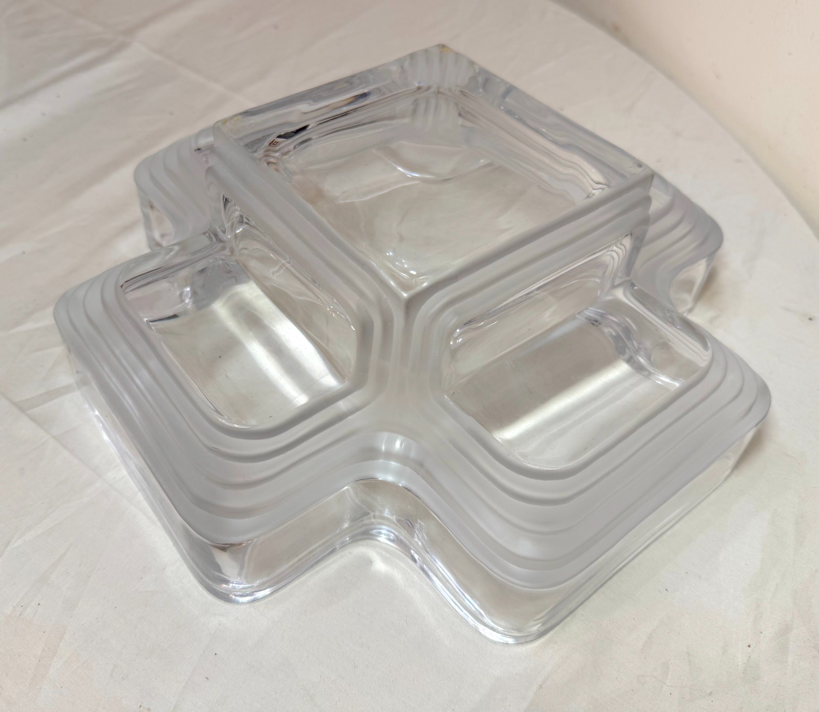LARGE Daum Art Deco Clear and Frosted Crystal centerpiece Bowl Sculpture MCM
