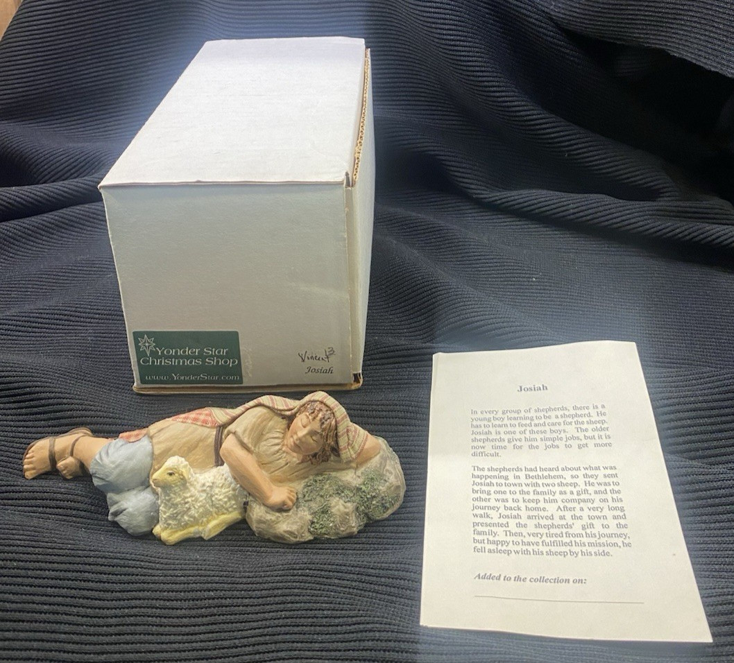 Hestia Creations Josiah Shepherd Figurine Boy Lamb Christmas Retired 6.5 x 2″
