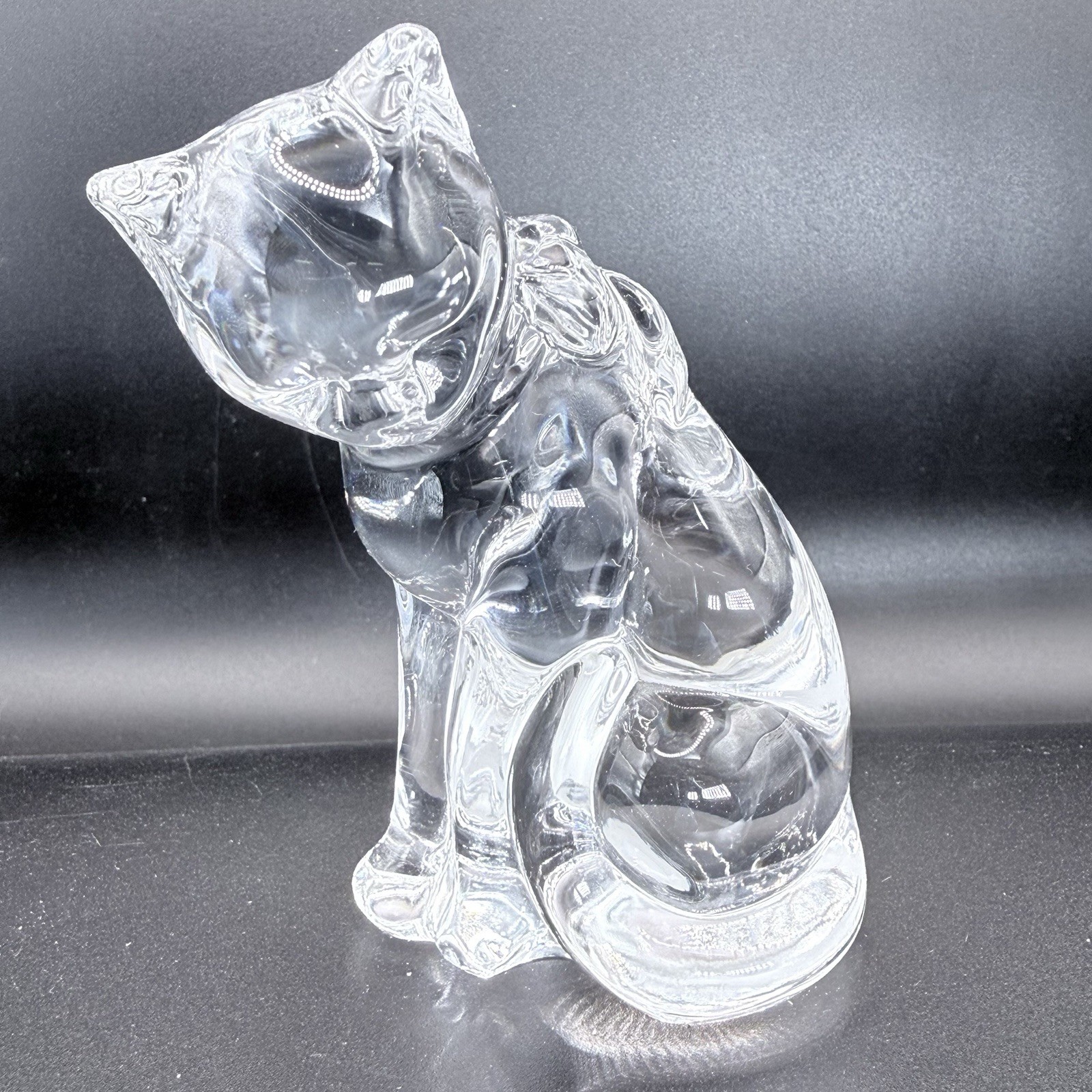 Bohemia Lead Crystal Cat Figurine 24% Pbo Czech Republic 3.5” Clear Glass