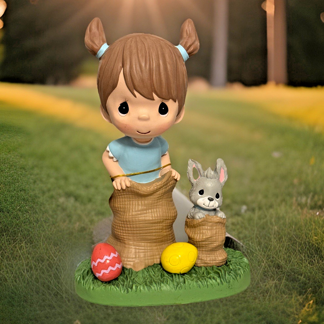 Precious Moments Girl & Bunny Easter Race Decor 10 1/2 in. H Rare! ADORABLE!