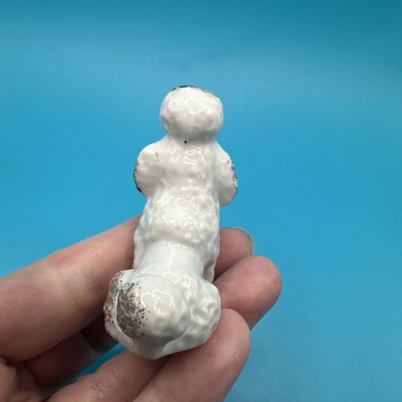 Vintage 2.25” Poodle Dog Figurine With Flower & Gold Paint Made In Japan