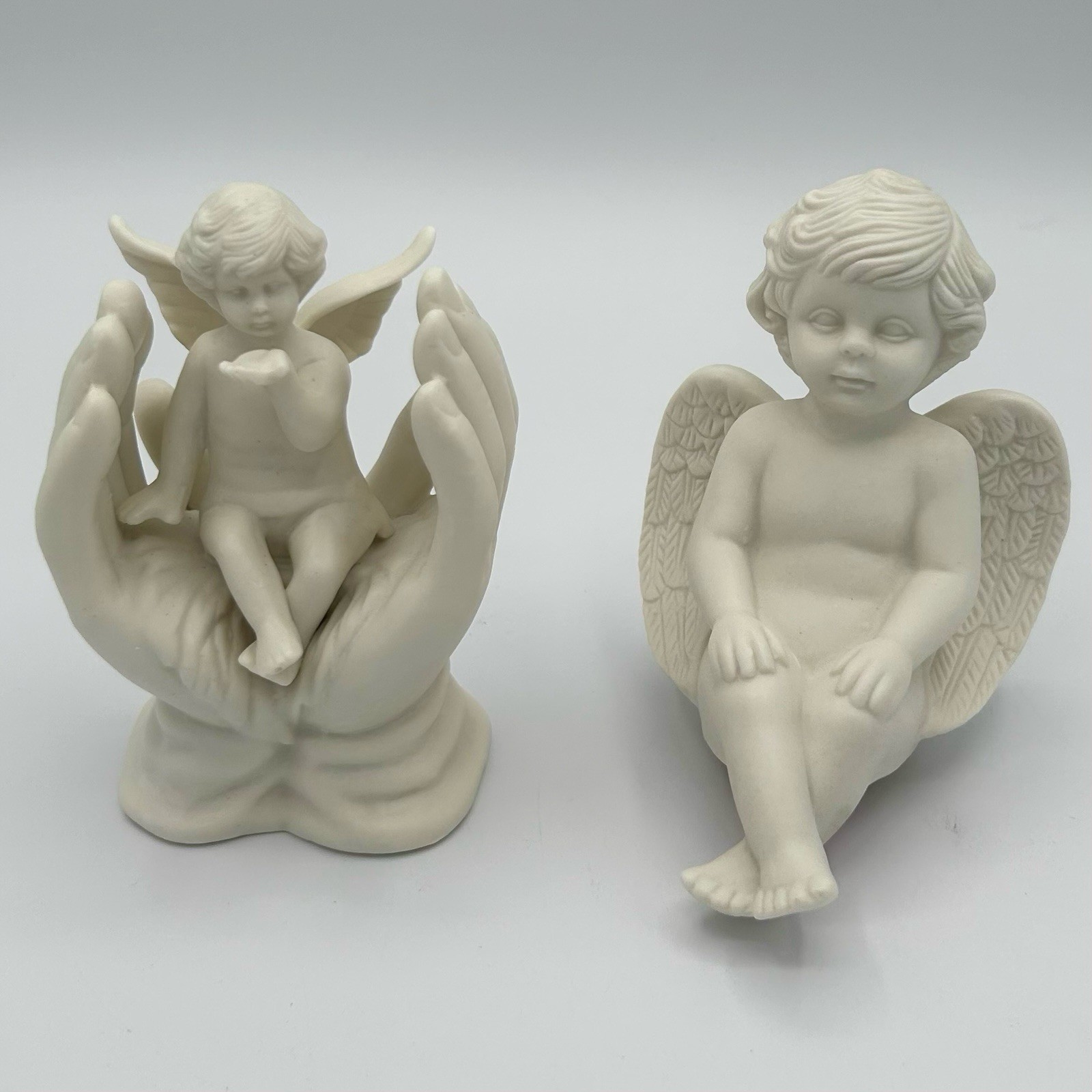 Vintage In Box White Porcelain Angle Figures Mini Statues Set of 2 Made In China