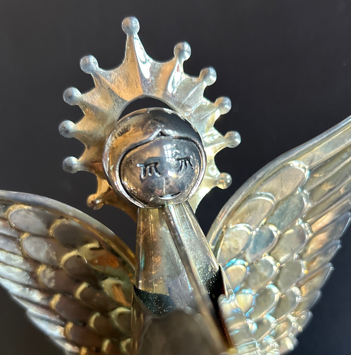 2 Metal Christmas Angel Figurines Playing Horns 6” Brass 7” Silver Plated