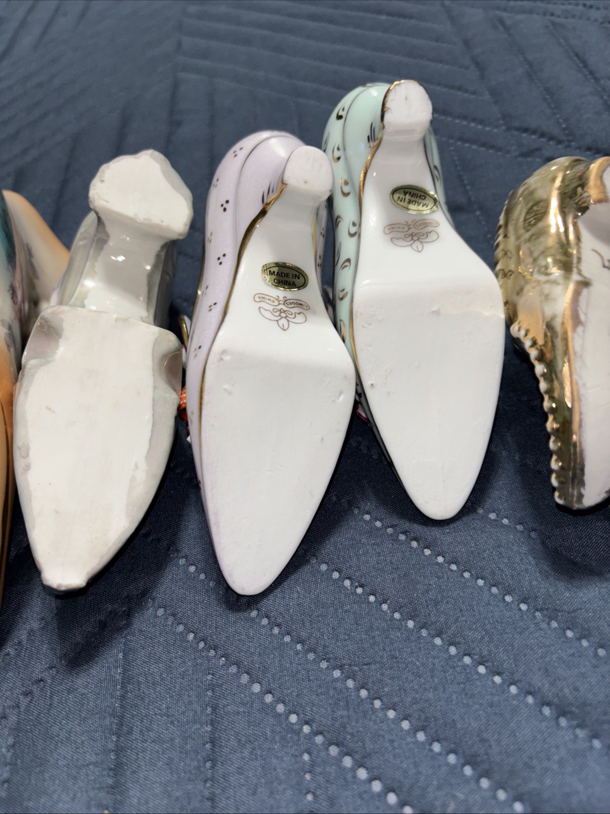 Collection Of 6 Vintage Porcelain Decorative Shoes Late 19th/early 20th Century