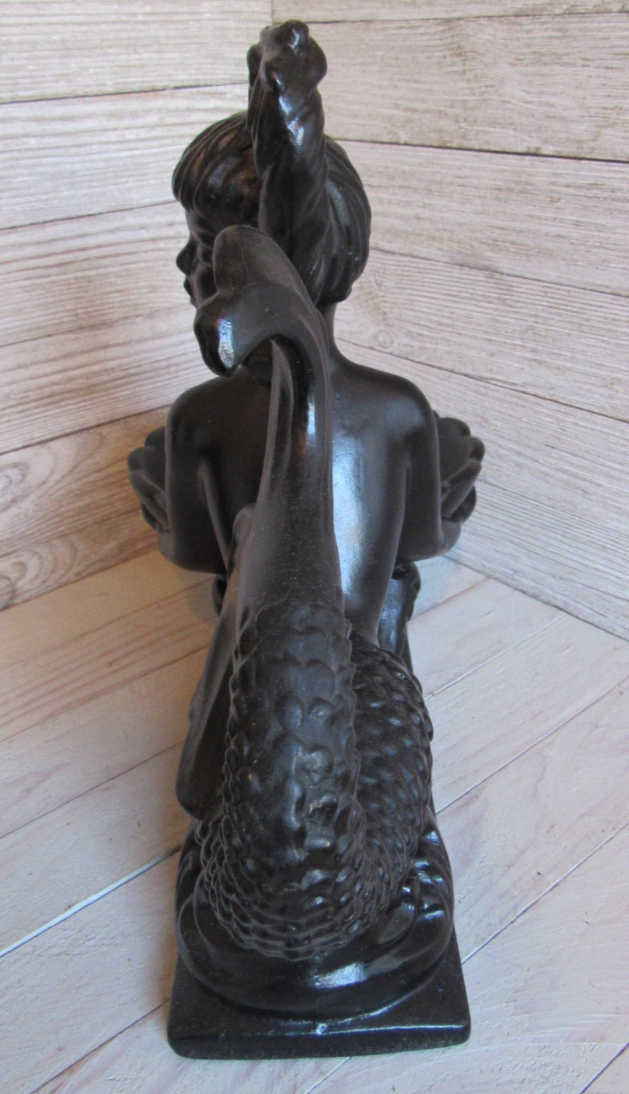 Vintage Black Matte Ceramic Royal Haegar Mermaid Figurine #514 w/ Bowl MCM