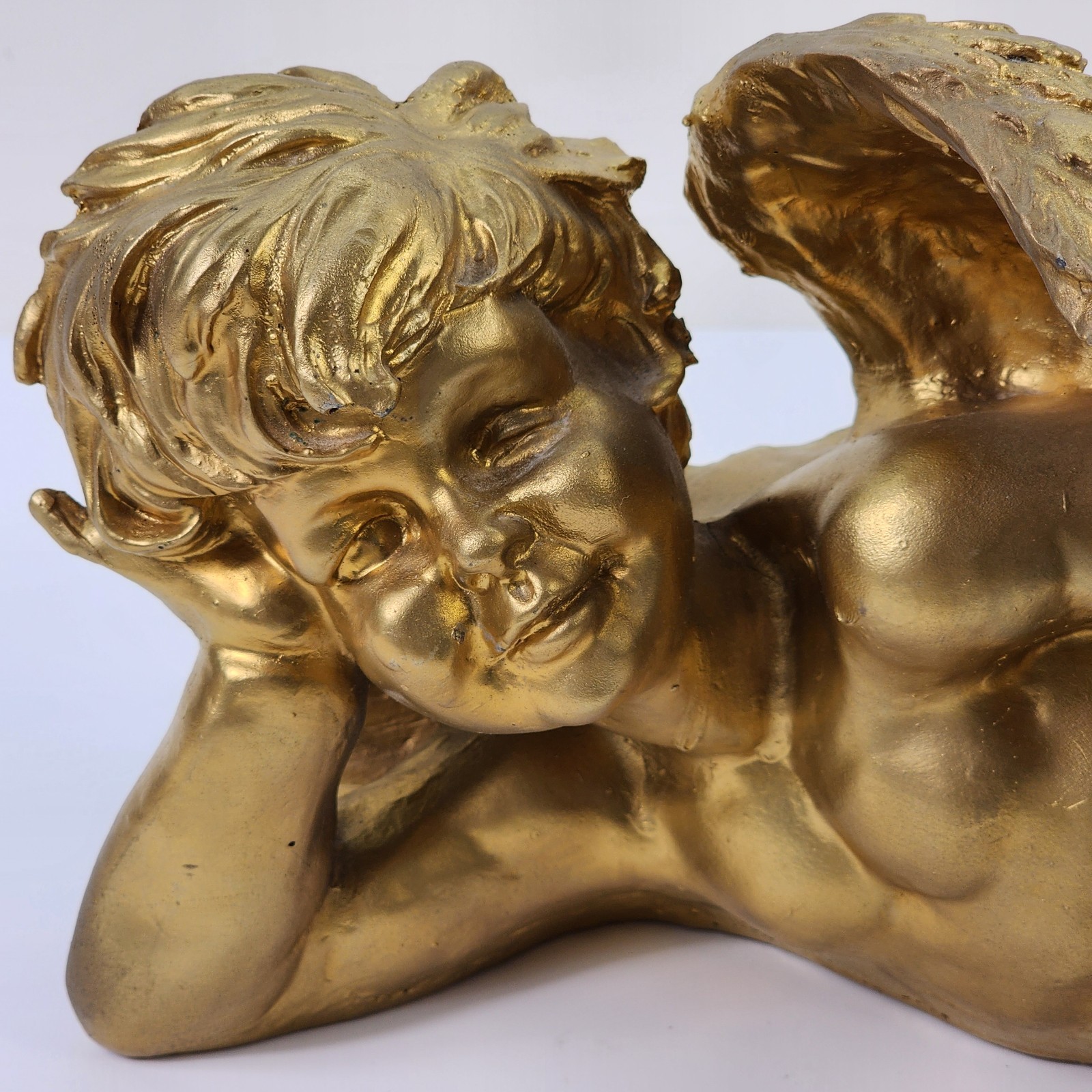 Lg Vtg Gold Cherub Angel 15″ Sculpture Figurine Hollywood Regency Victorian