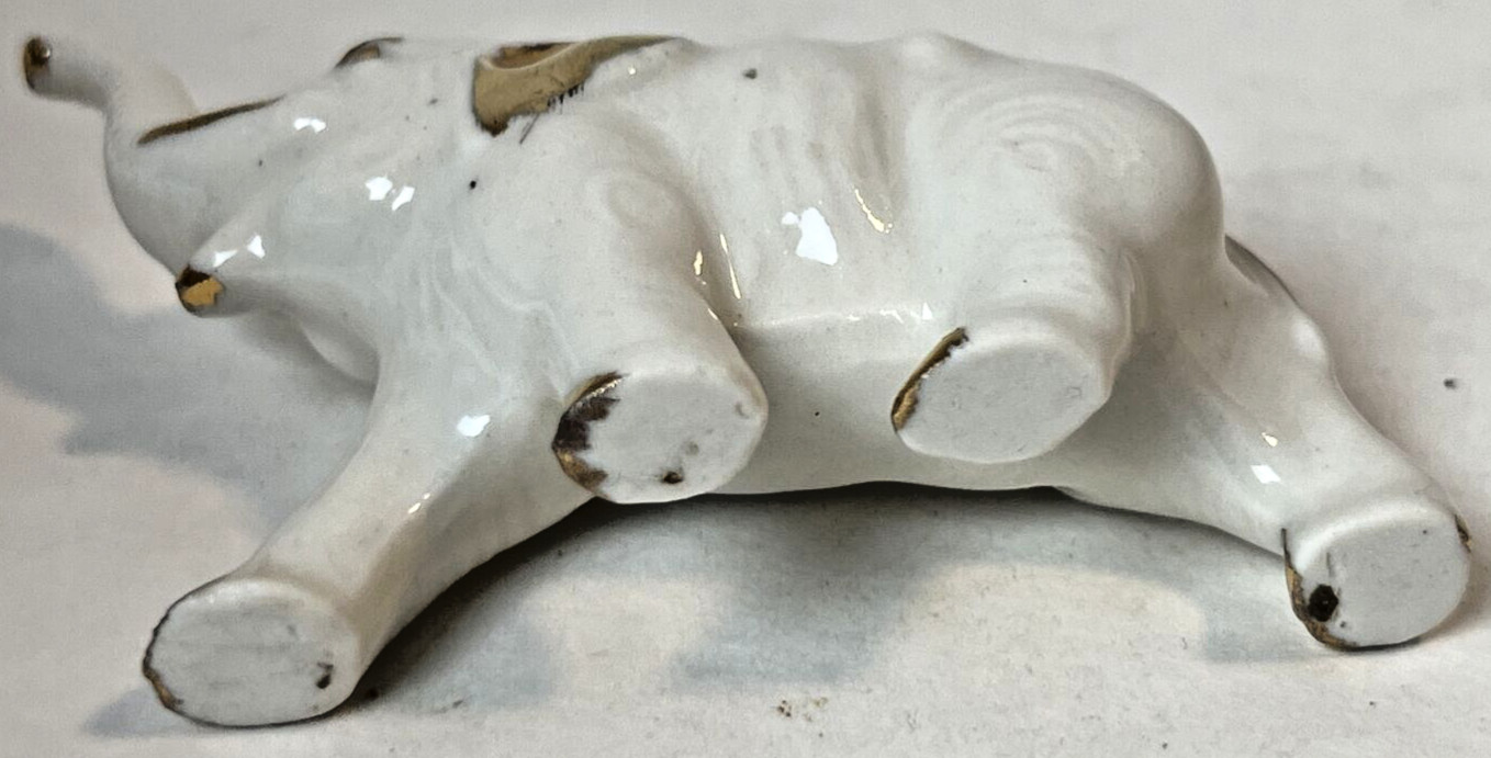 Vintage Miniature Elephant Planter Toothpick Holder White Porcelain Gold Accents