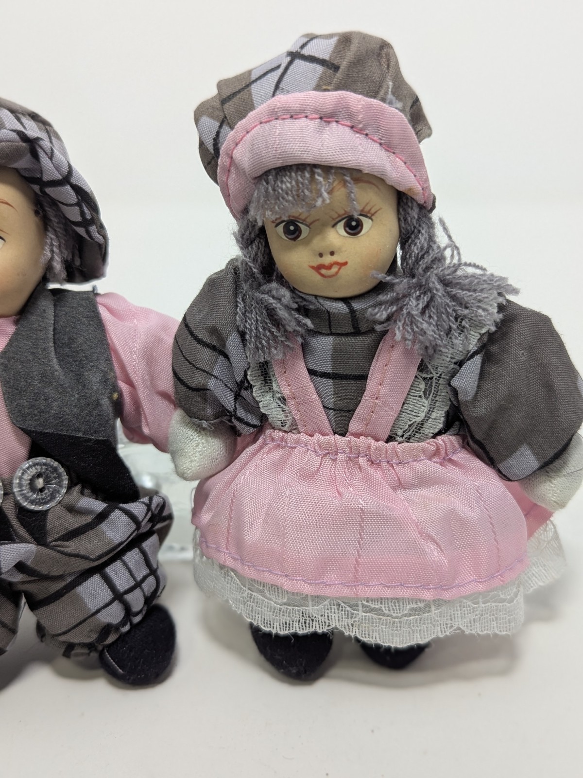 Vintage Pair of DUTCH girl & boy DOLLS in PLAID Outfits, Ceramic Faces,…