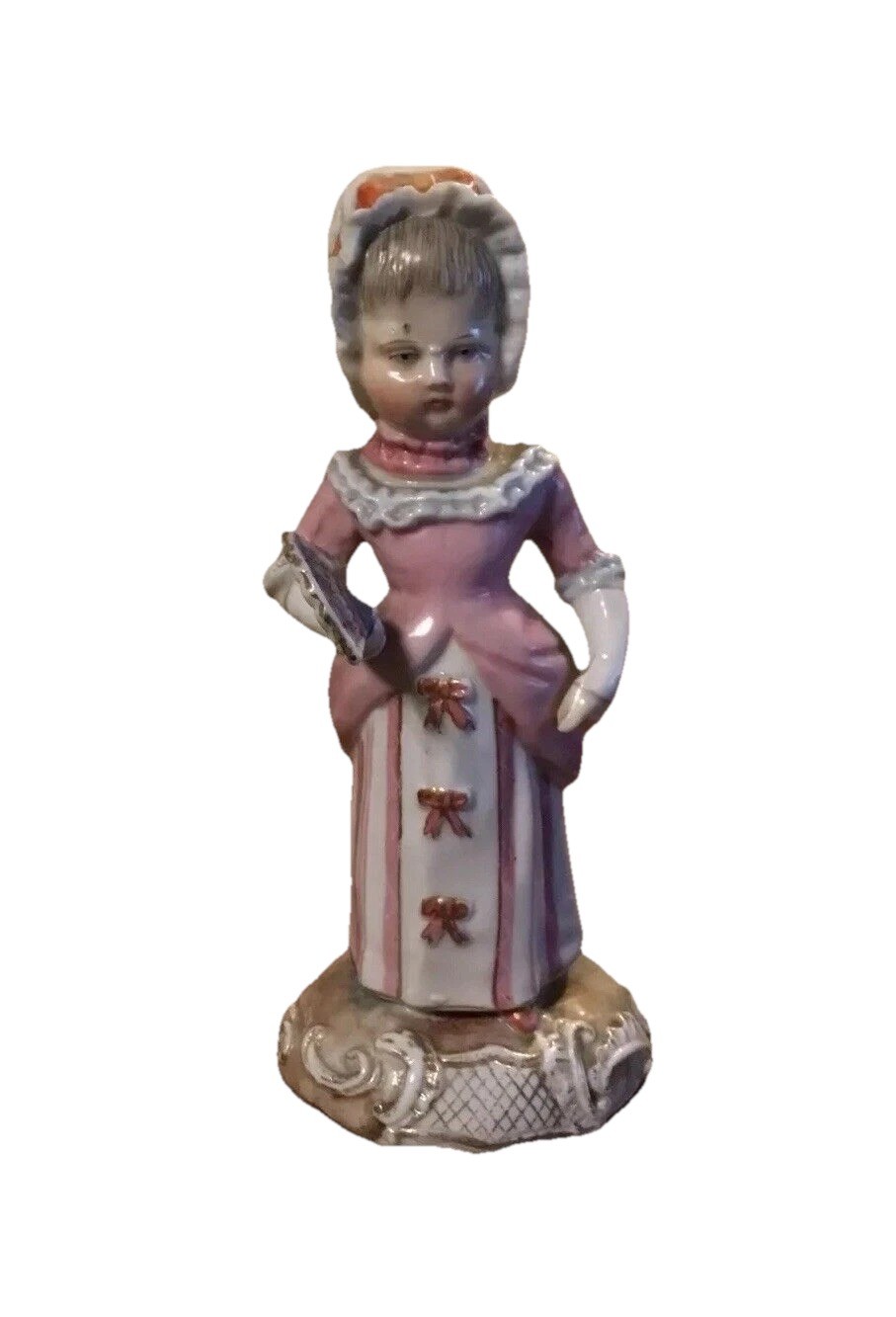 VINTAGE ANTIQUE VICTORIAN CHELSEA STYLE PORCELAIN FIGURAL STATUE OF A YOUNG LADY