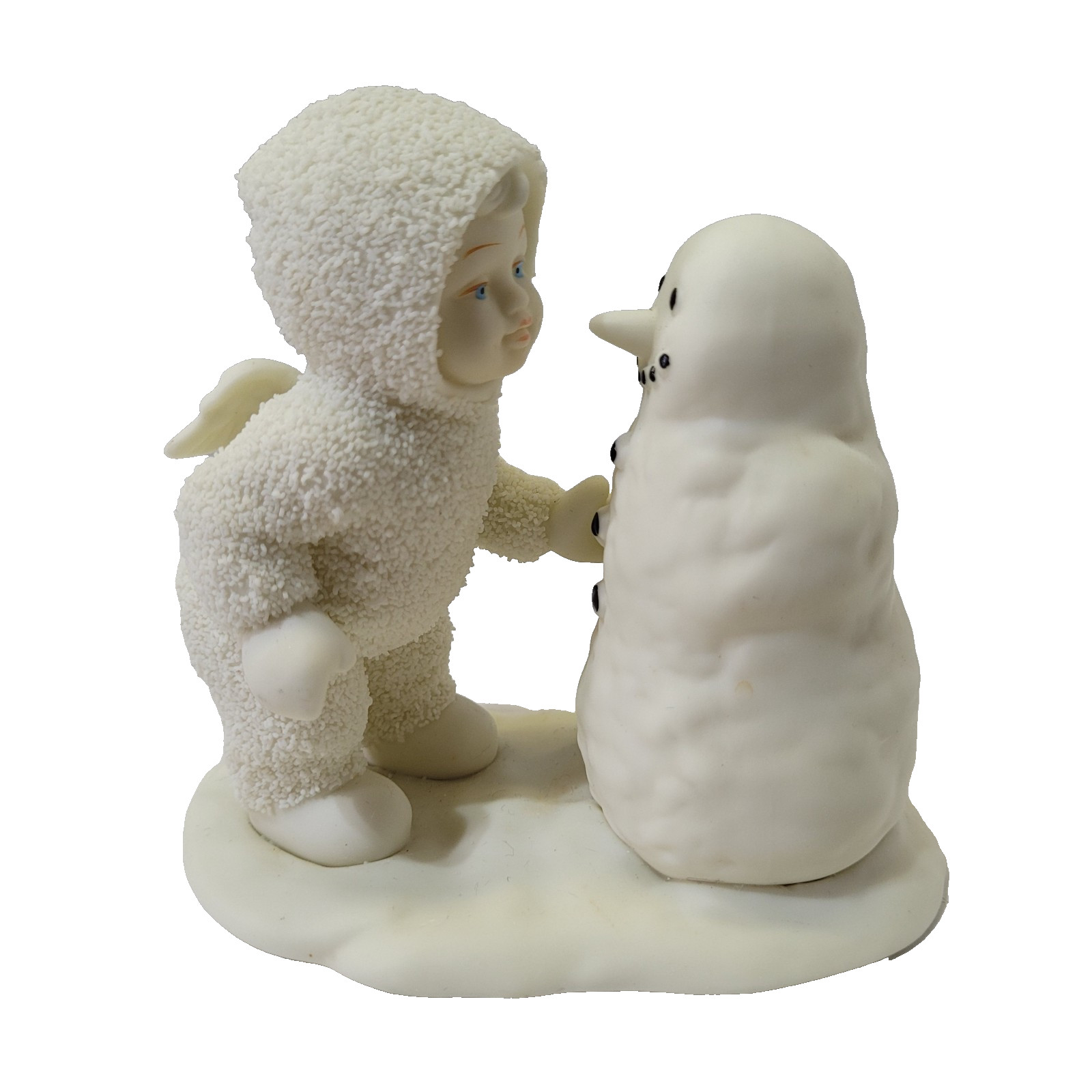 Dept 56 Snowbabies Figurine Baby with Snowman Angle Wings 4×4.5″ Winter Seasonal