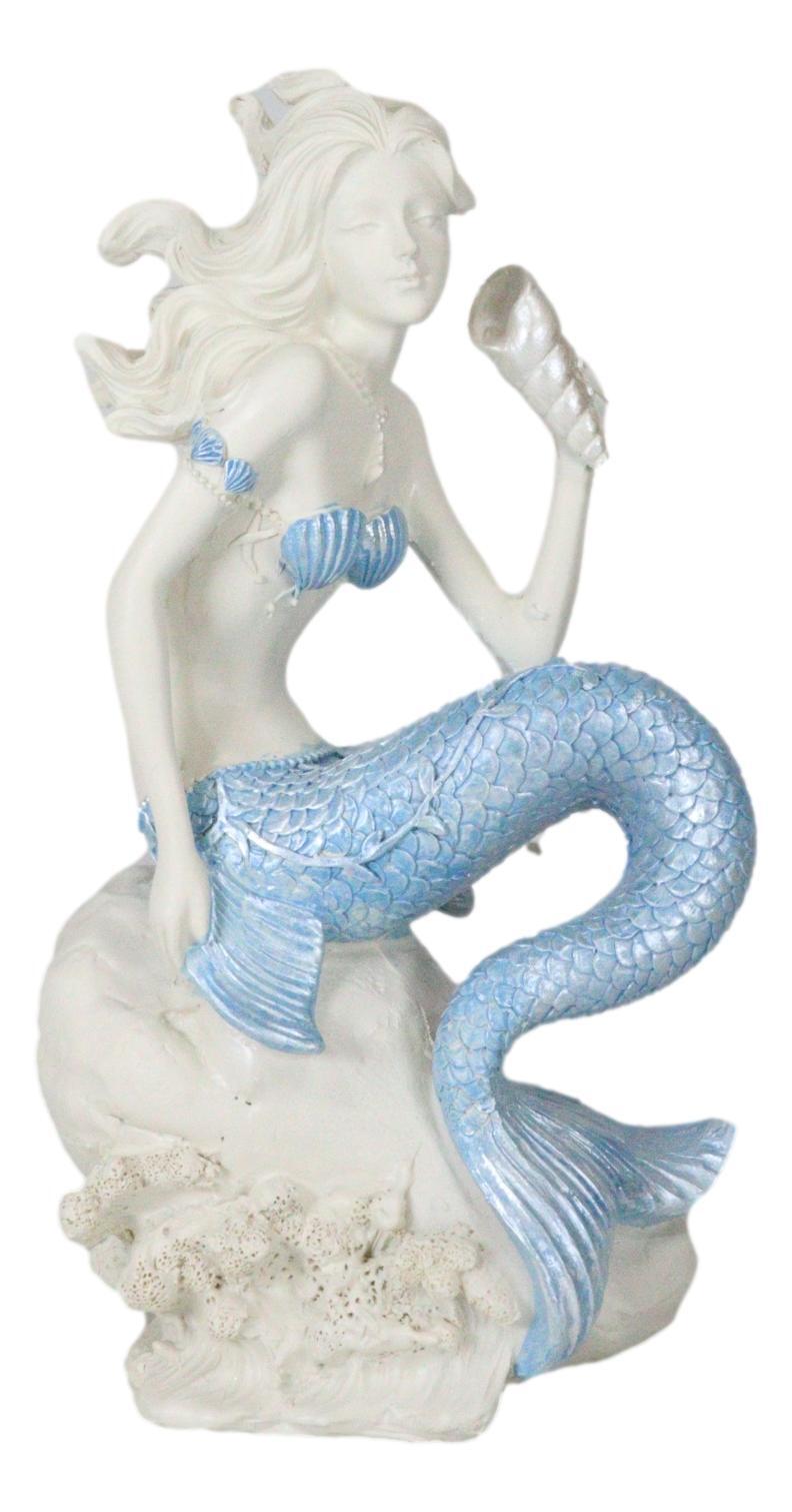 Ebros Ocean Goddess Pretty Mermaid With Blue Tail Holding Conch 8″Tall Figurine