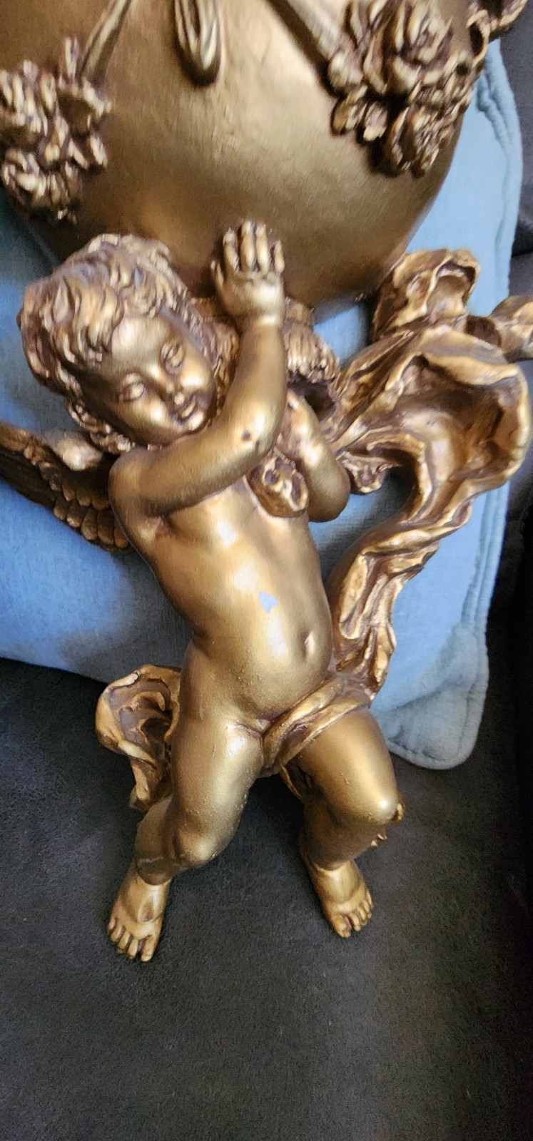 VINTAGE 1975 SET UNIVERSAL MOLDED GOLD WINGED CHERUB STATUE DECORATIVE WALL ART