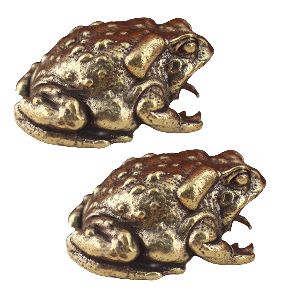 2x 40mm Antique Bronze Sculpture Solid Brass Toad Small Ornament Home Decor NEW