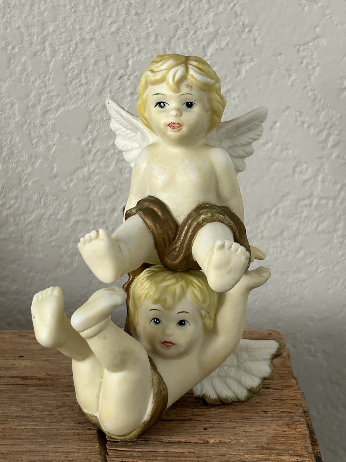 2 VTG Tumbling Cherubs Bisque Porcelain Angels Figurines Baroque Rococo