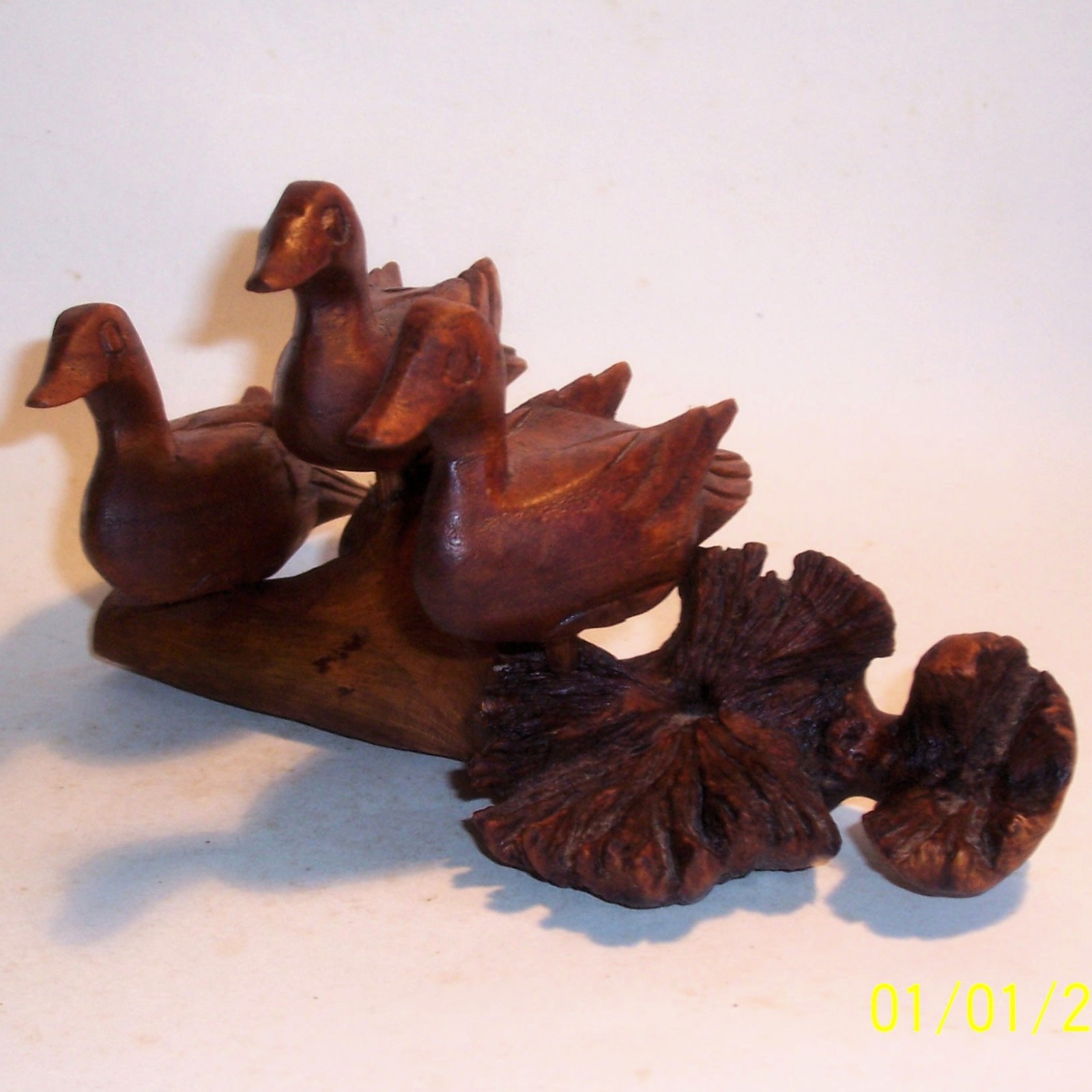 Old 3 DUCKS Hand Carved Drift Wood Art Sculpture Statue Figurine Vintage Antique