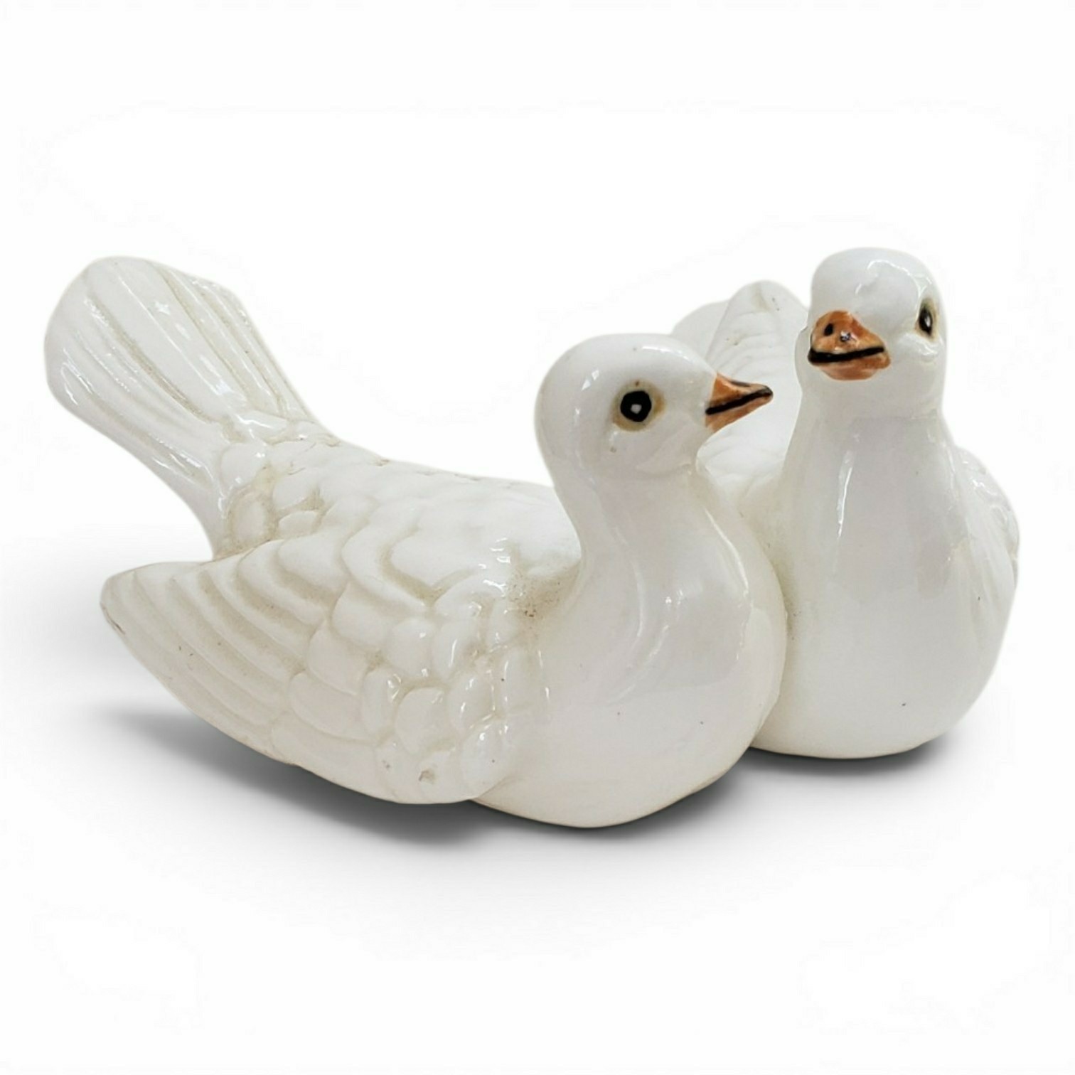Vintage White Ceramic Love Doves Figurine Miniature Kissing Birds
