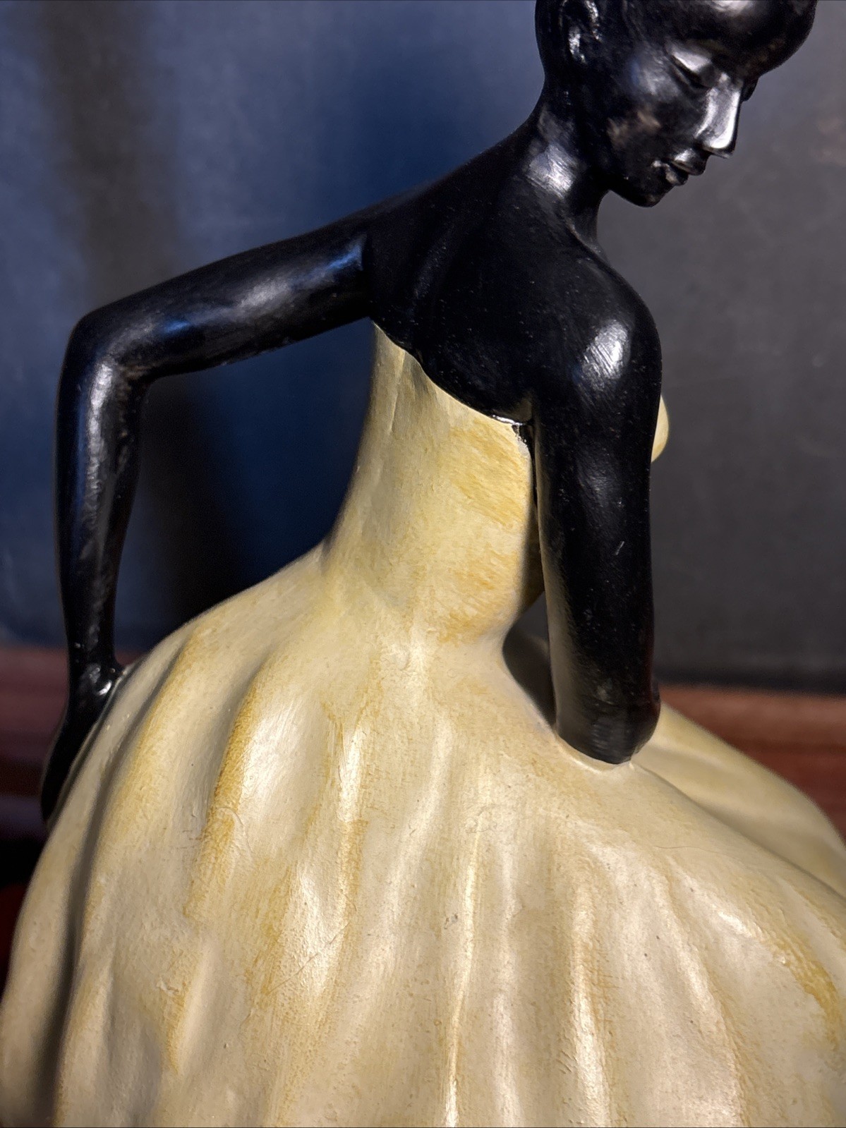Vintage Art Deco Style Seated Lady Resin Sculpture Elegant Woman Ivory Black