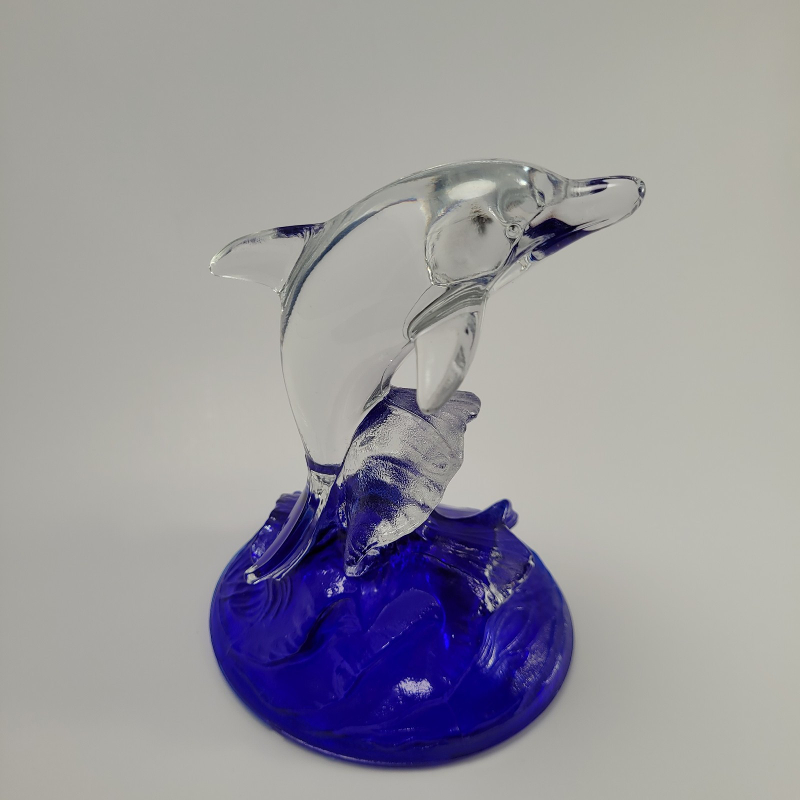 Art Glass Dolphin Riding a Cobalt Blue Wave